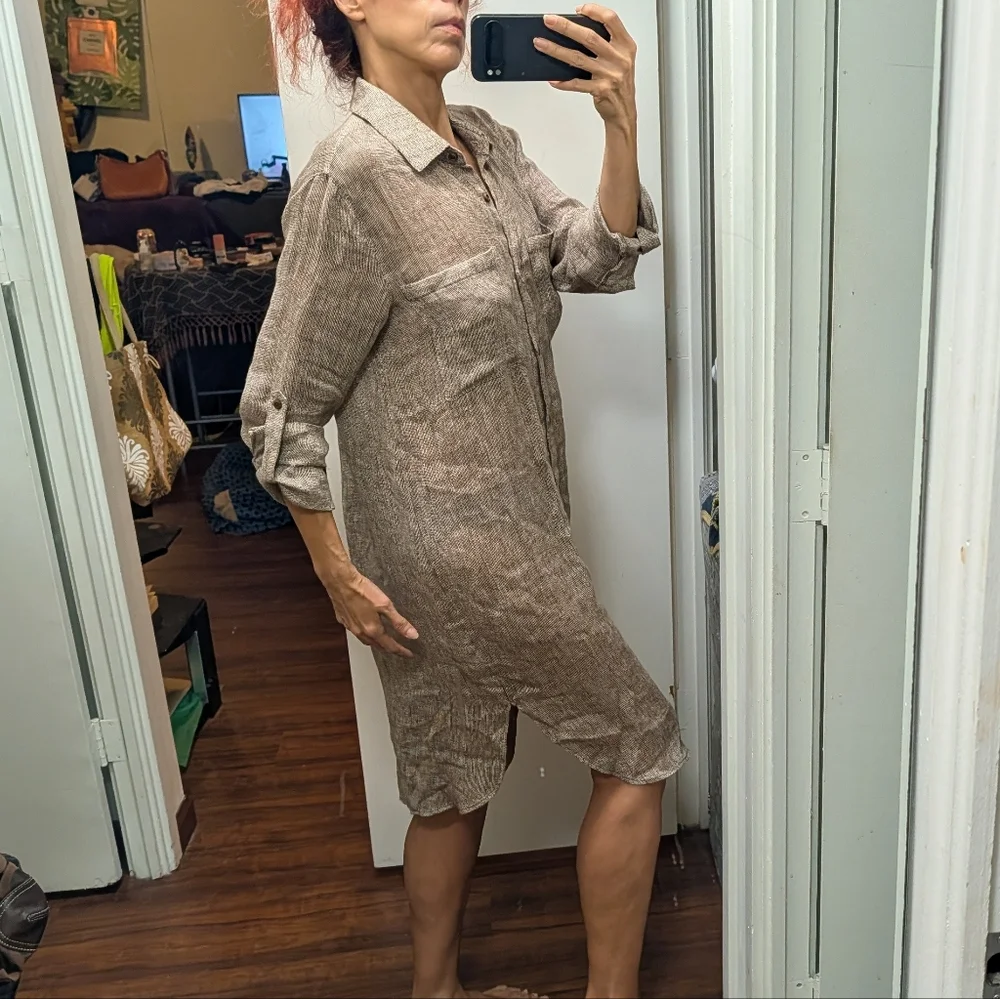 magaschoni loose knit tan linen shirt dress Size S